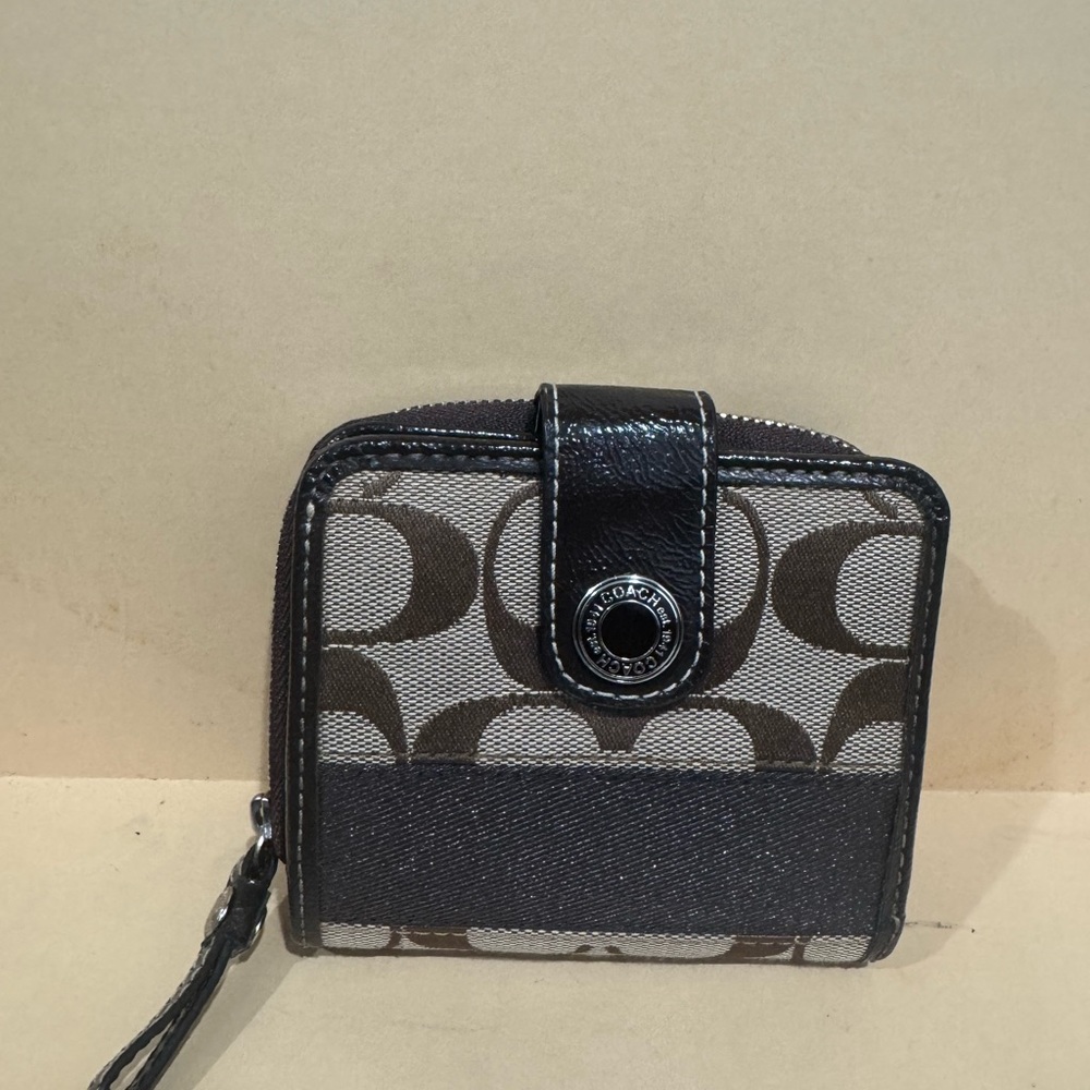 Coach Signature Brown Compact Wallet